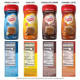 Coffee Mate powdered creamer jar label; lactose-free, gluten-free option for dairy-free use.