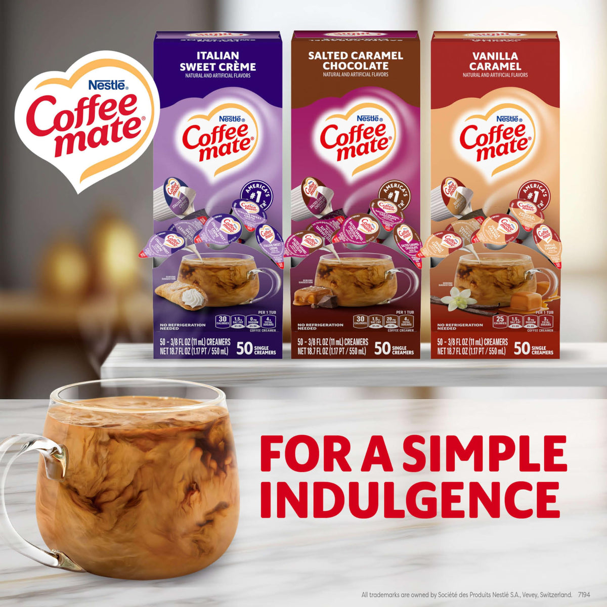Coffee mate Salted Caramel Chocolate single, indulgent blend; convenient for on-the-go coffee moments.