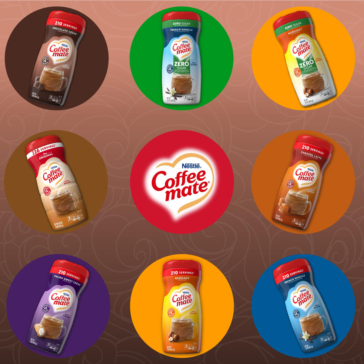 Coffee Mate shelf-stable powdered creamer ready to blend in hot beverages