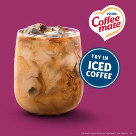 Coffee Mate shelf-stable creamer stored at room temperature near coffee equipment