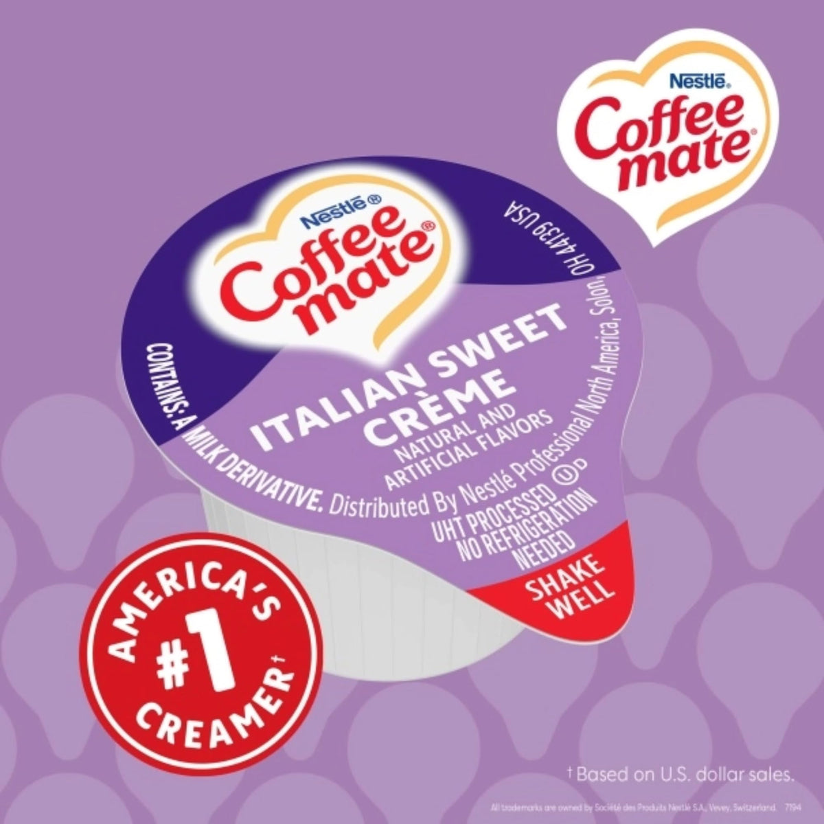 Coffee Mate single-serve cups pouring into coffee for quick flavor.