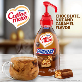 Coffee mate Snickers liquid creamer dispenses smoothly for hot or cold coffee