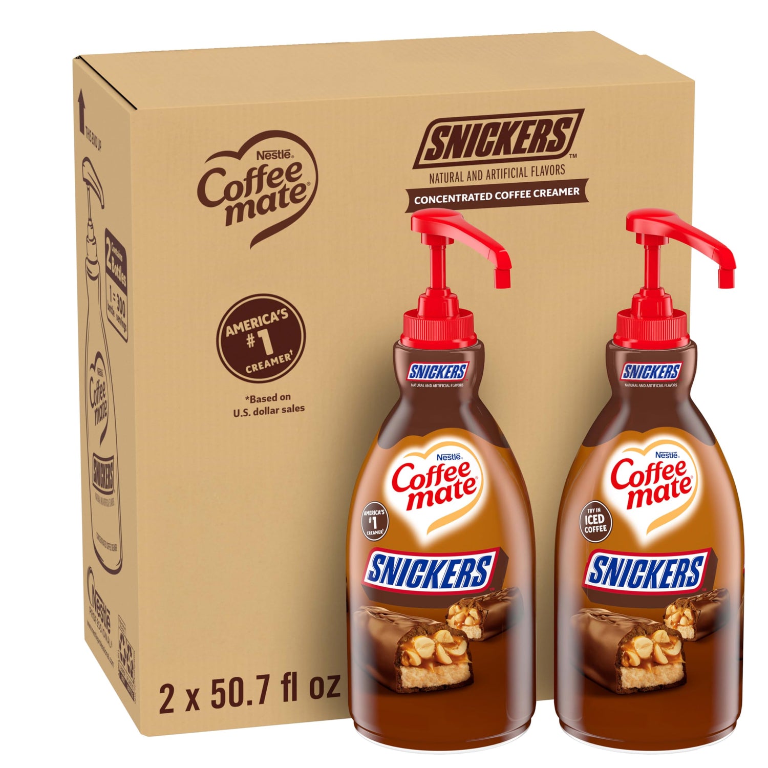 Coffee mate Snickers pump bottle, a convenient creamer for quick flavor boost