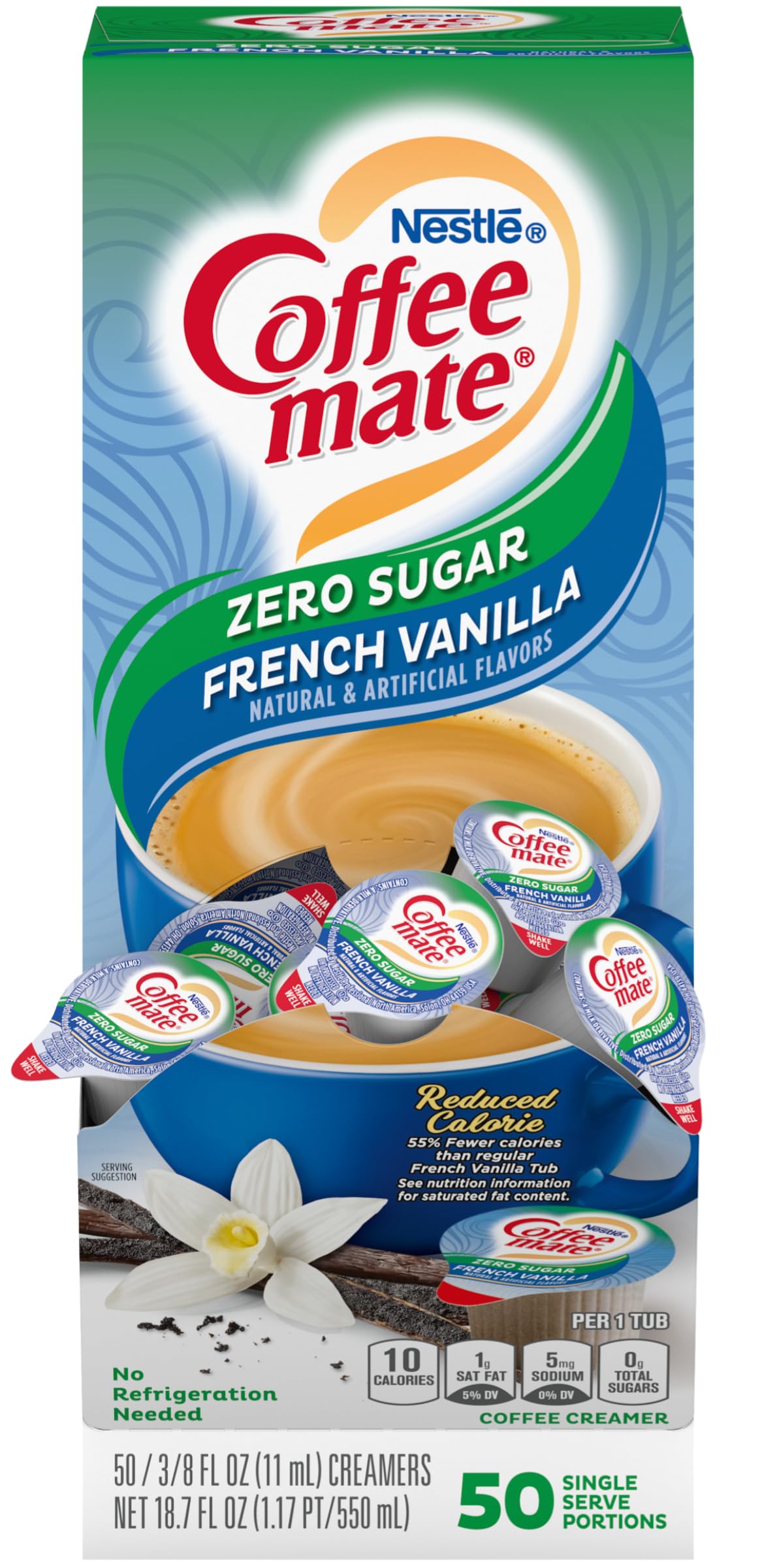 Coffee Mate sugar-free French Vanilla liquid creamer single packet for quick flavor boost