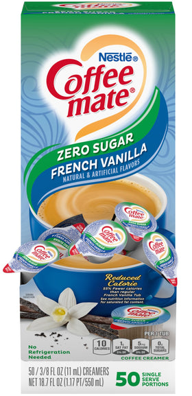Coffee Mate sugar-free French Vanilla liquid creamer single packet for quick flavor boost