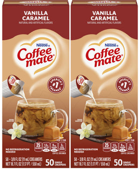 Coffee Mate Vanilla Caramel singles display for convenient office use.