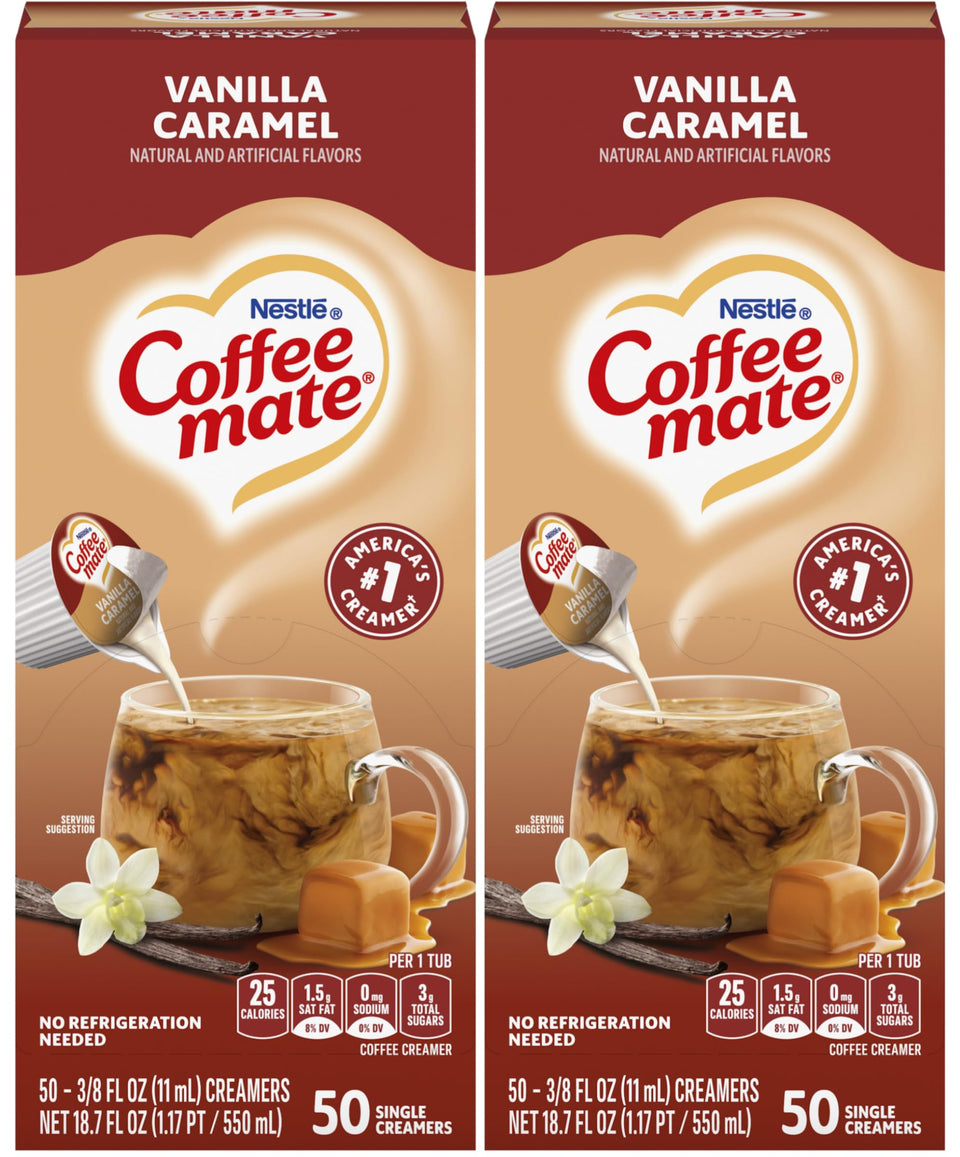Coffee Mate Vanilla Caramel singles display for convenient office use.