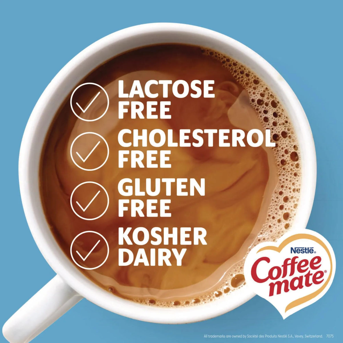 Swirl of vanilla and hazelnut in a mug of coffee with Coffee Mate