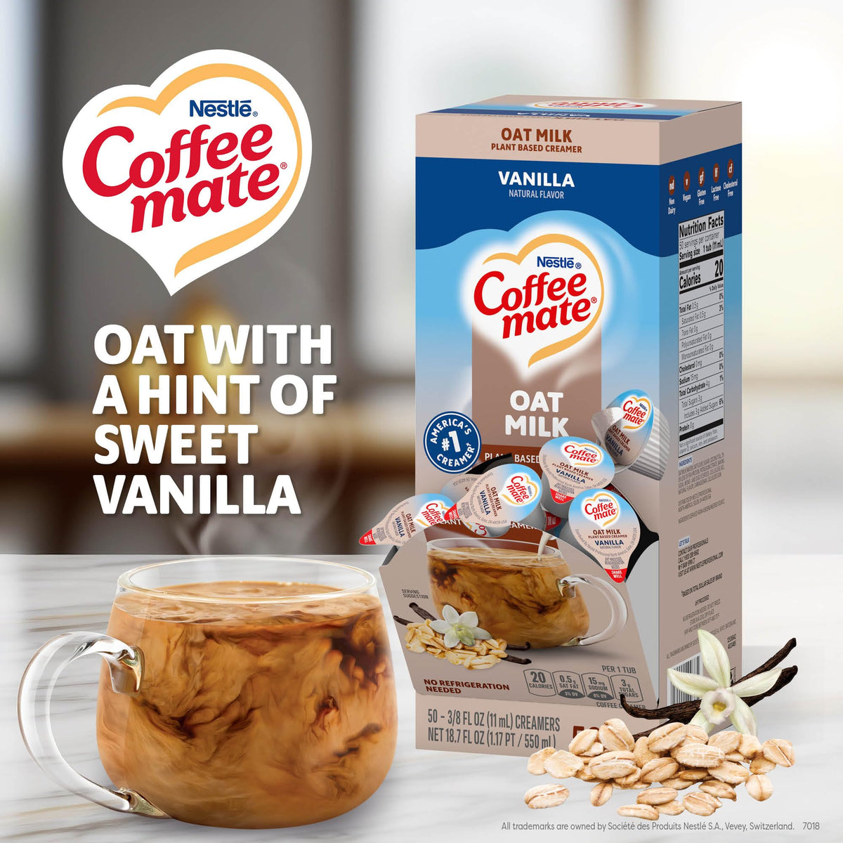 Coffee Mate vanilla oat milk no refrigeration needed, ideal for travel