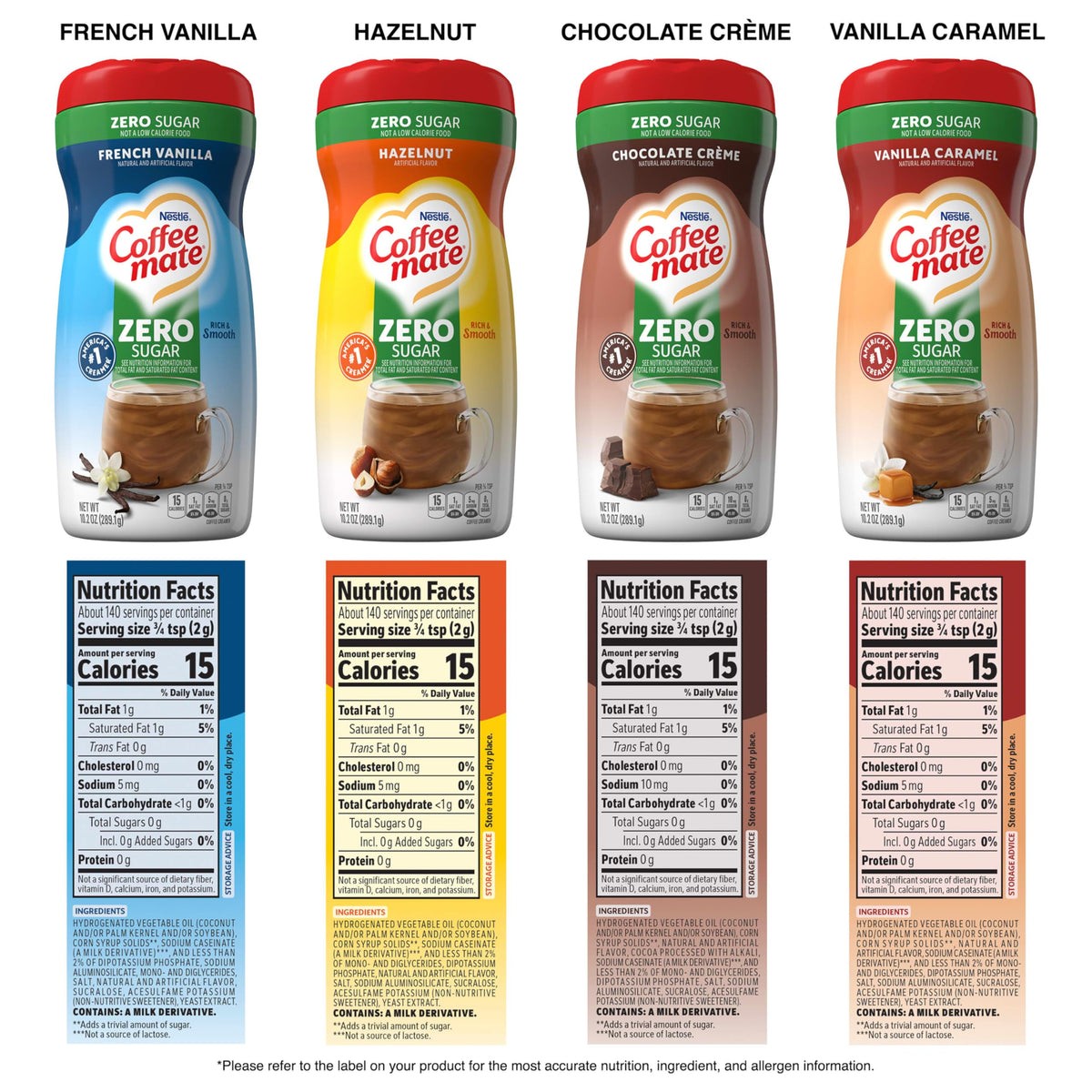 Coffee mate Zero Sugar Chocolate Creme bottle boosts coffee richness, without sugar.