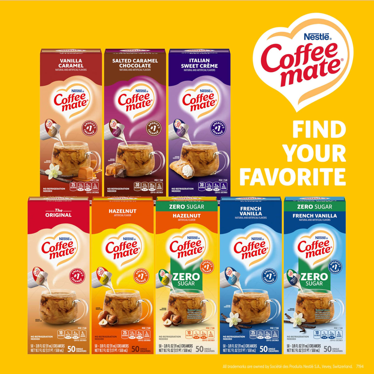 Coffee Mate Zero Sugar Hazelnut creamer single with non-dairy formula, lactose-free.