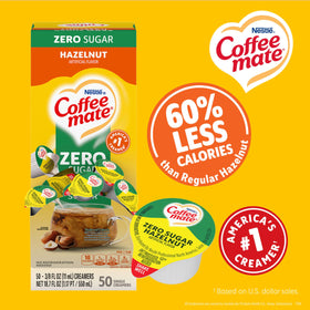 Coffee Mate Zero Sugar Hazelnut pack of 200 singles, office-ready for guest coffee.