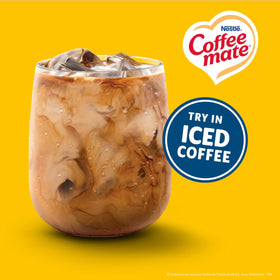 Box of Coffee Mate creamer singles stored at room temperature for extended shelf life.