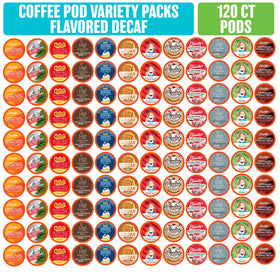 Coffee Pod Variety Packs decaf sampler box with assorted flavors for Keurig 2.0 brewers.