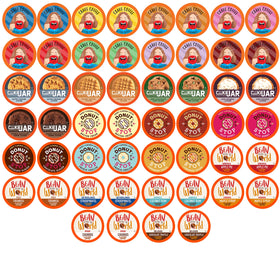 Coffee Pod Variety Packs flavored sampler shows colorful cups for easy flavor exploration.