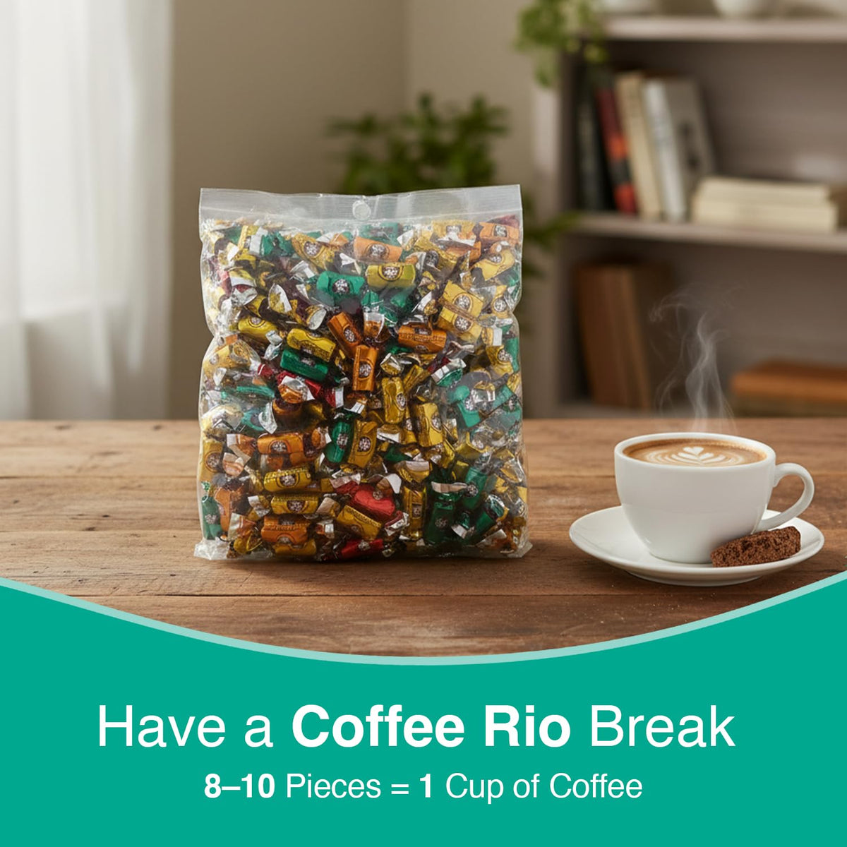 Coffee Rio bulk candy bag keeps pieces fresh for longer.