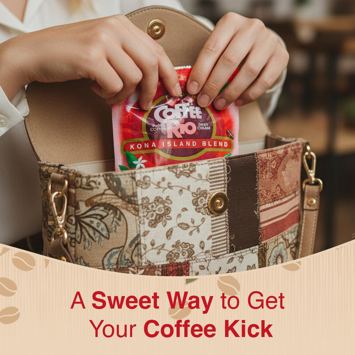 Coffee Rio Kona Island Blend candy in an office bowl for quick treats