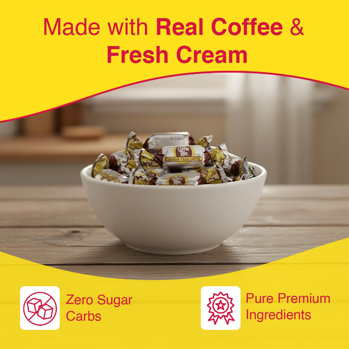 Coffee Rio Kosher label on Latté candy packaging