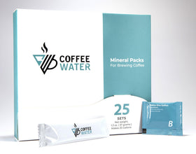 COFFEE WATER mineral packs bottle pour illustrate preparing ideal coffee water