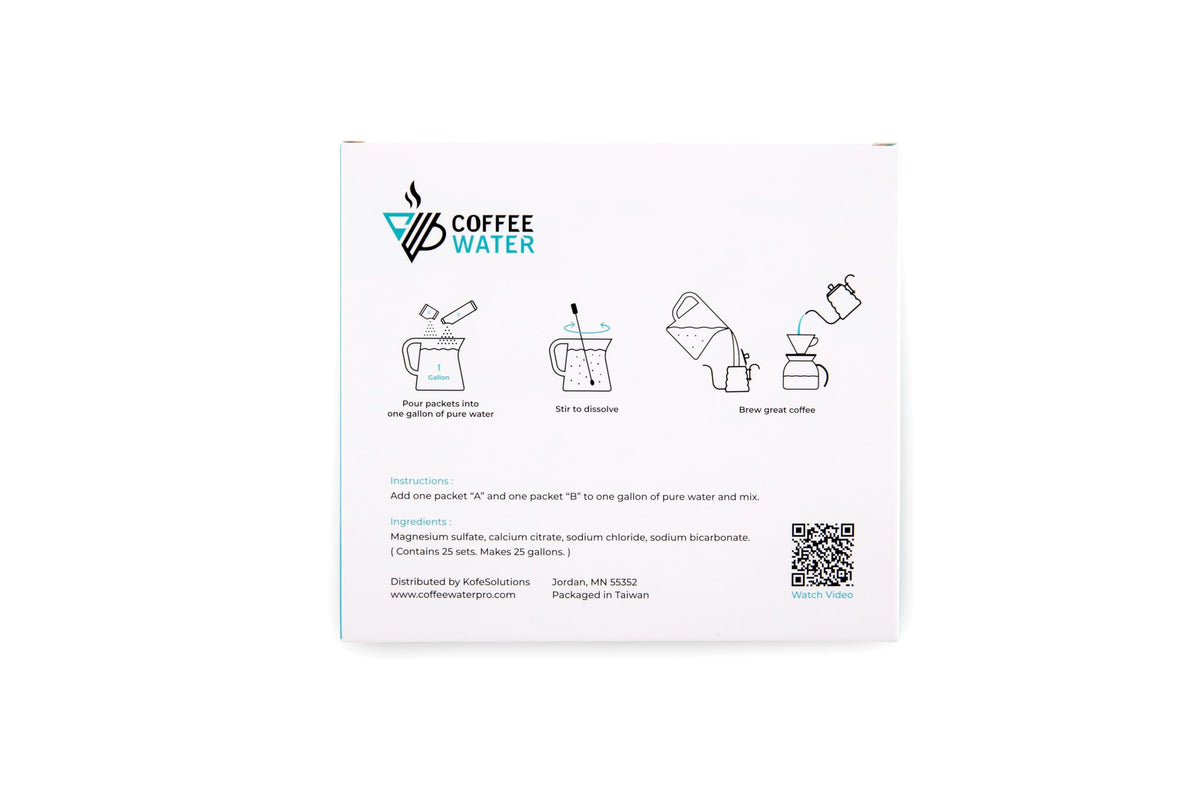 COFFEE WATER mineral packs packets close-up shows precise dosing for balanced coffee water