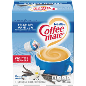 Coffee Mate French Vanilla liquid creamer singles in box for on the go mornings