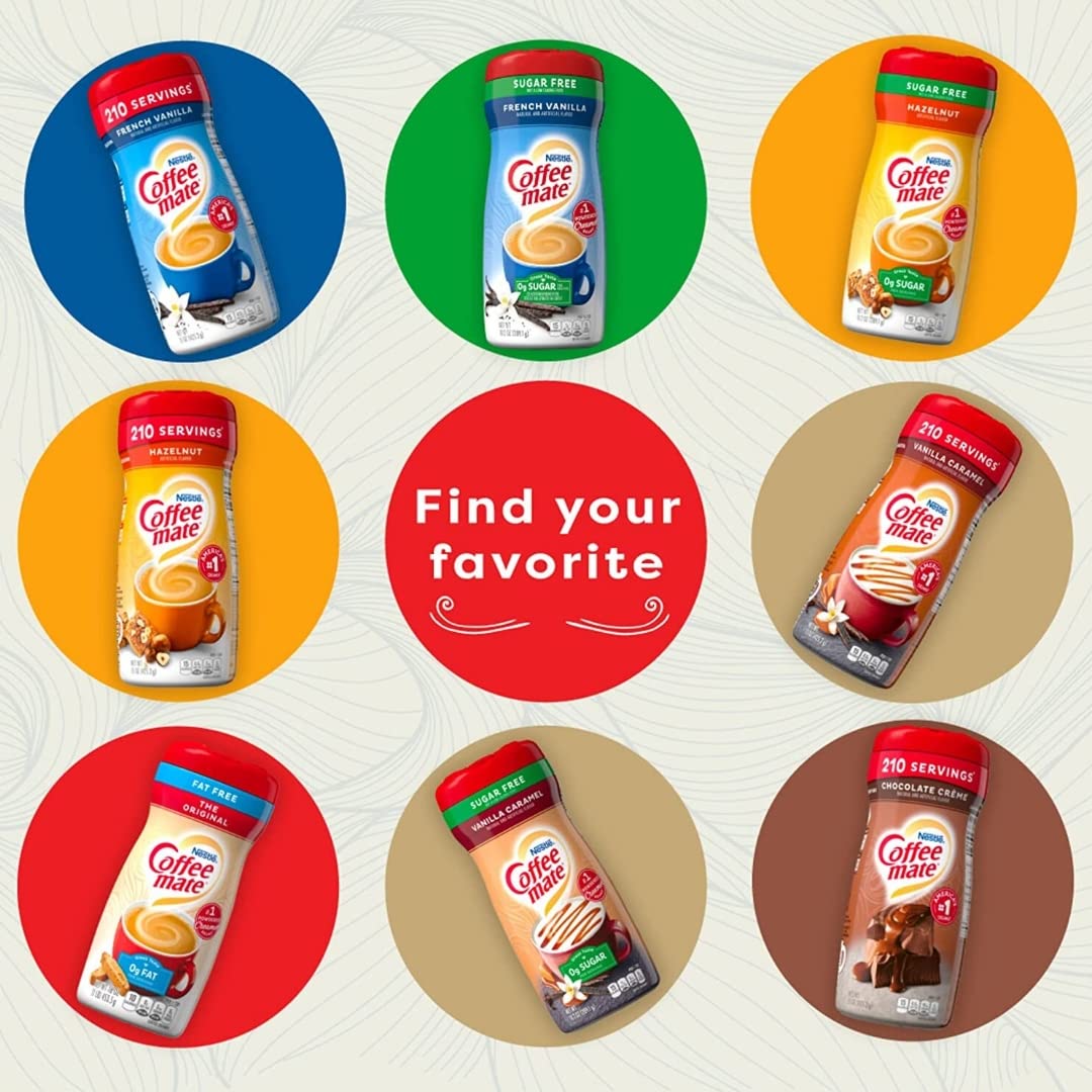 Coffee Mate Hazelnut creamer swirl in coffee, delivering velvety flavor.