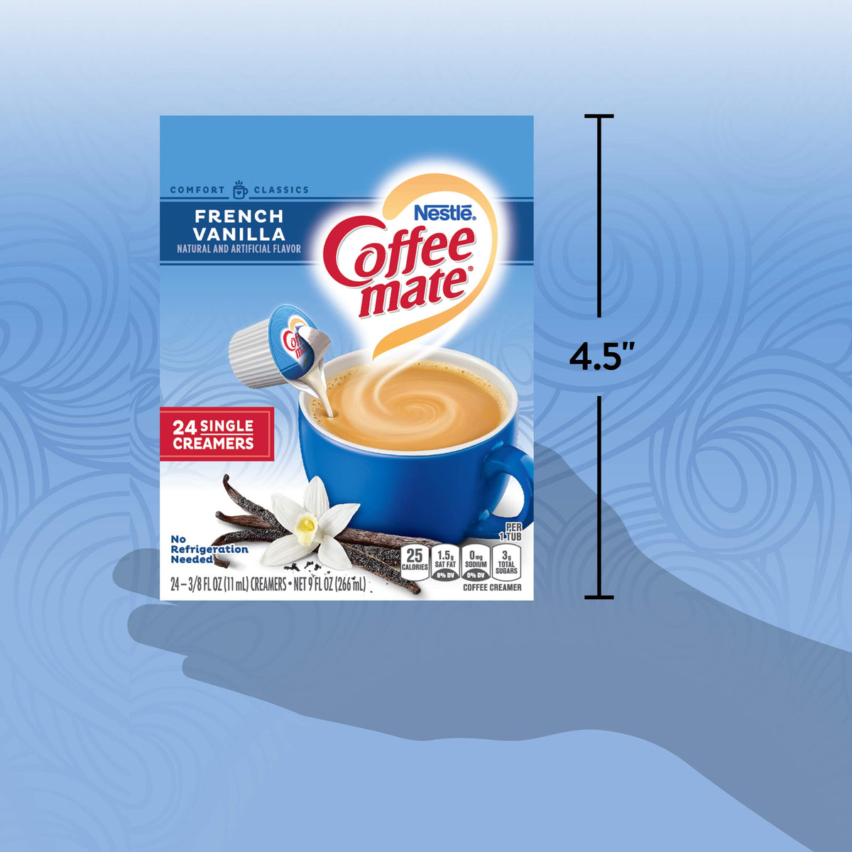 Office breakroom scene with Coffee Mate singles on the desk