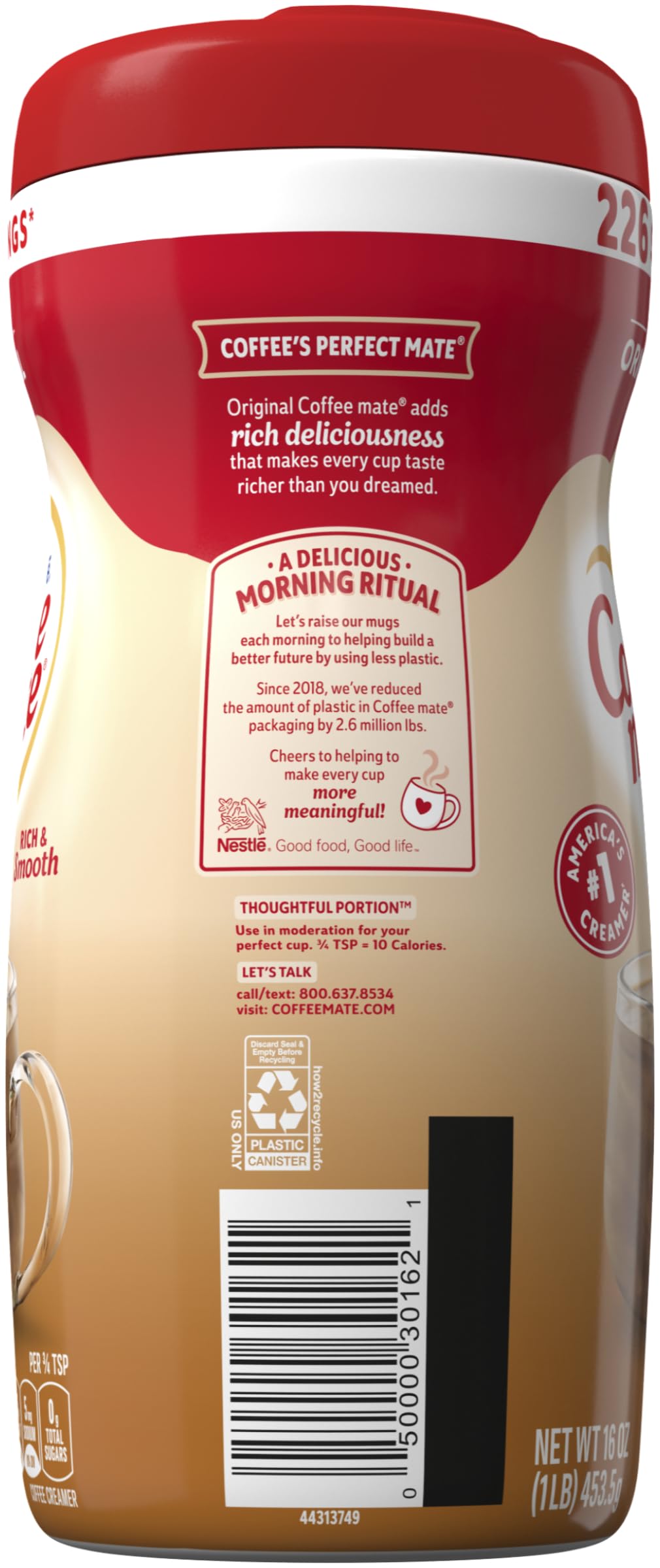 Coffee Mate open-lid convenience makes measuring and pouring effortless
