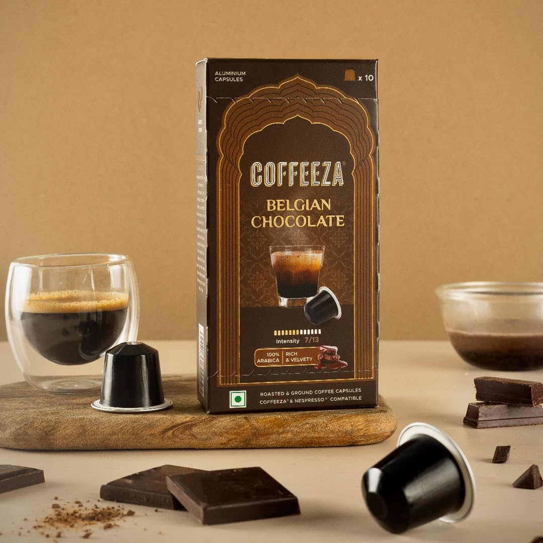 A shot of Coffeeza Belgian Chocolate espresso to showcase bold, chocolate-forward flavor.