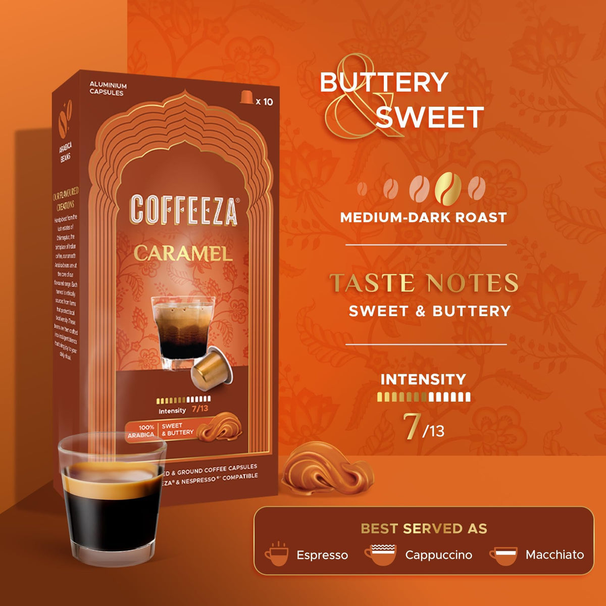 Coffeeza hazelnut capsules close-up with creamy nutty scent and spice hint