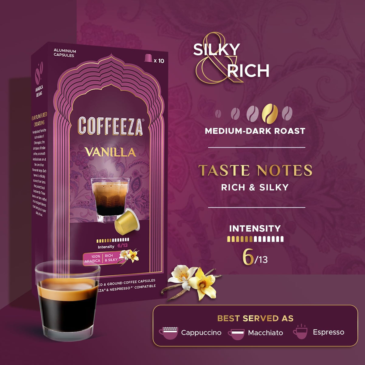 Coffeeza vanilla flavour capsules close-up with smooth aroma for a comforting cup