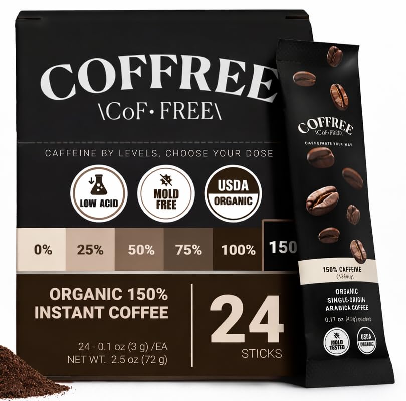 COFFREE dark roast instant coffee packet for bold flavor on the go.