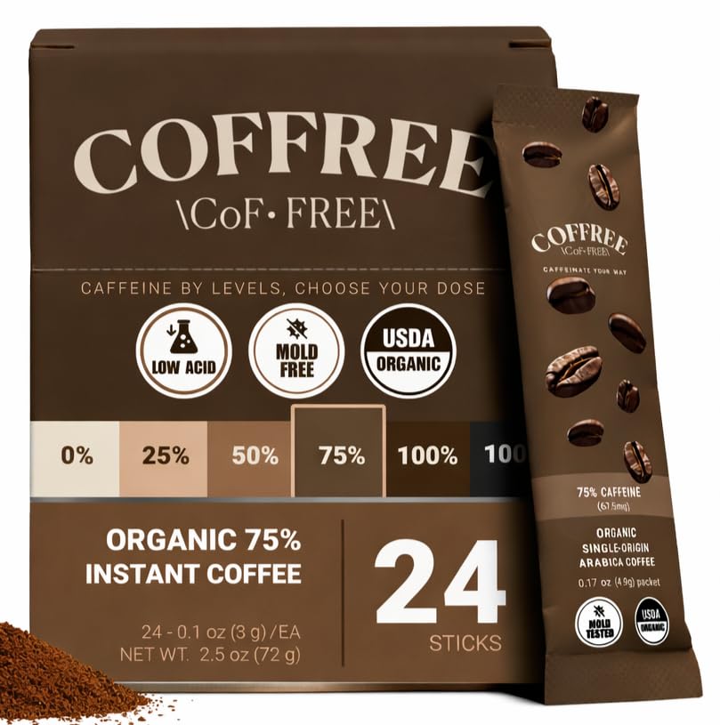 COFFREE organic instant coffee packets for mold-free, quick mornings.