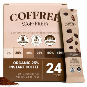 COFFREE organic instant coffee packets packaging showcases travel-friendly design for easy mornings.