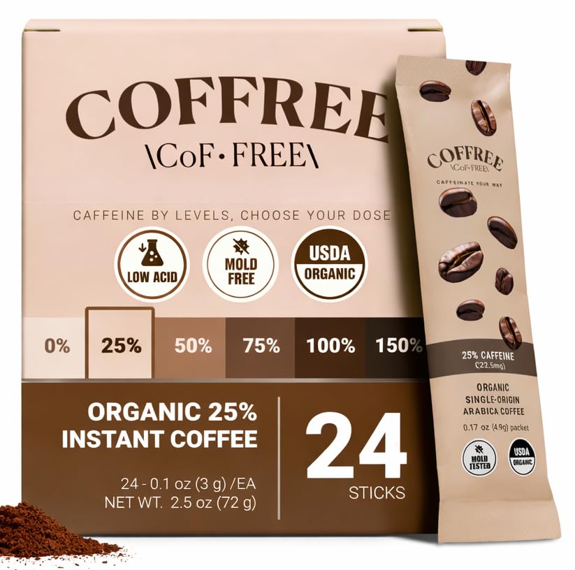 COFFREE organic instant coffee packets packaging showcases travel-friendly design for easy mornings.