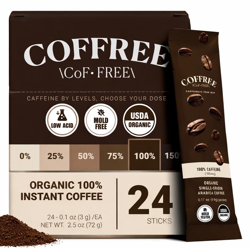 COFFREE organic instant coffee packets for on-the-go mornings.