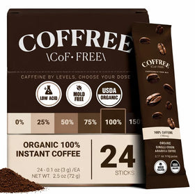 COFFREE organic instant coffee packets for on-the-go mornings.