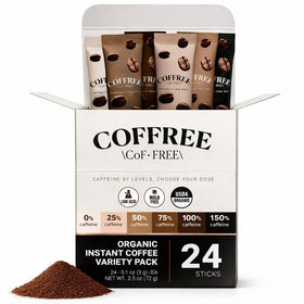 COFFREE box front showing variety for travel energy.