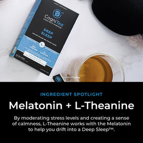 CogniTea Deep Sleep Tea chamomile-lavender-vanilla offers a calming aroma for night use.