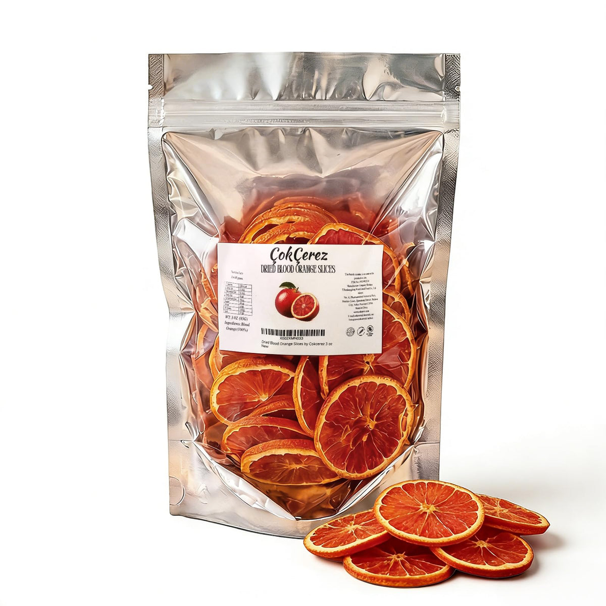çokçerez dehydrated blood orange slices in package for natural flavor and color
