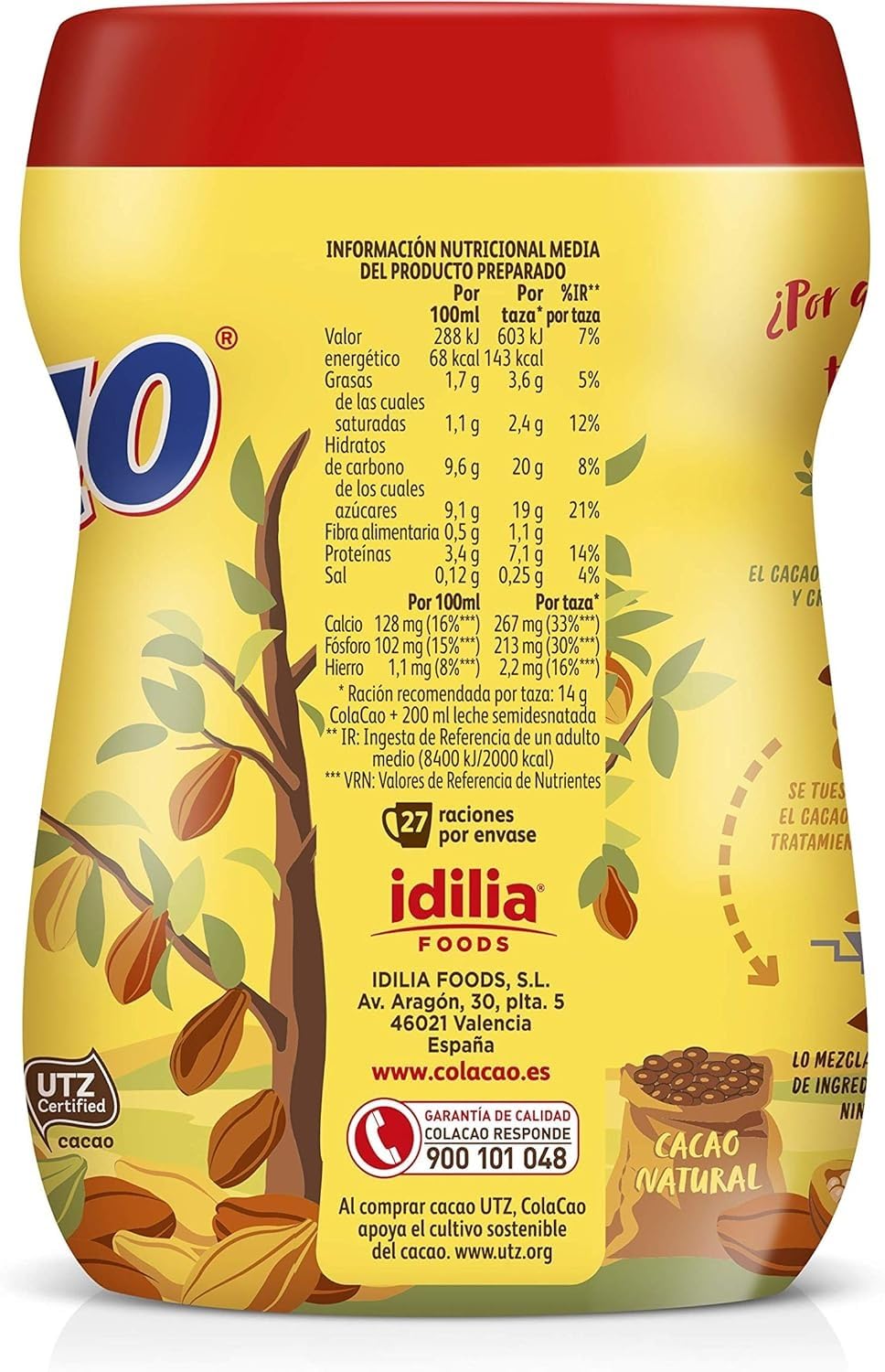 Cola Cao Original packaging close-up highlighting Spanish origin.