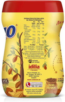 Cola Cao Original packaging close-up highlighting Spanish origin.