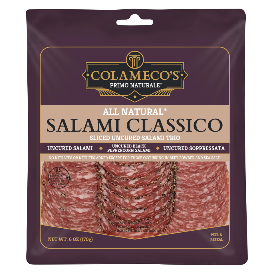 COLAMECO'S Classico Salami Trio classic pack on a board for easy entertaining