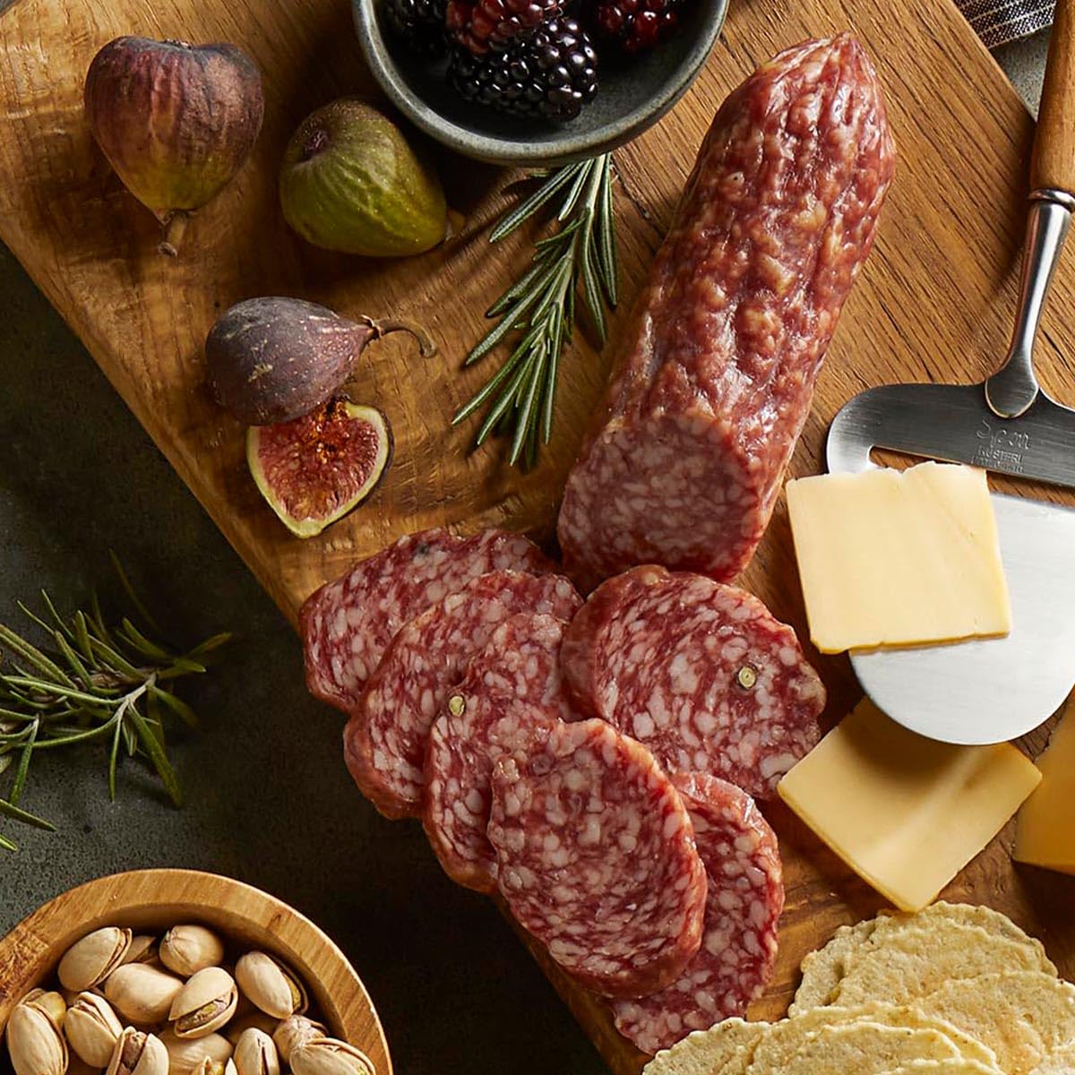 COLAMECO'S Genoa salami slices on board – ideal for quick charcuterie.