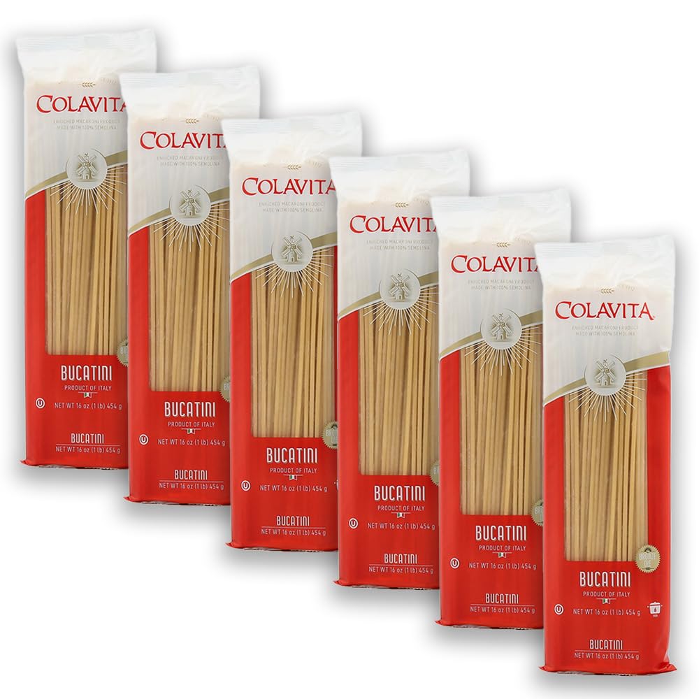 Colavita Bucatini pasta pack-6 showcases hearty sauces and al dente bites.