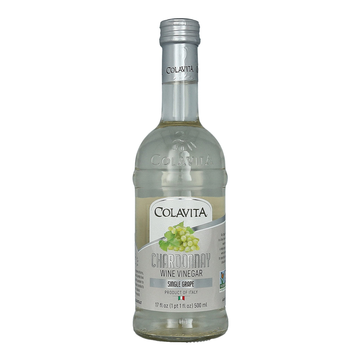 Colavita Chardonnay wine vinegar bottle, aged in wooden barrels, ideal for dressings, marinades, and sauces.