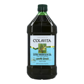 Colavita Greek olive oil bottle ready for drizzling on salads and vegetables.