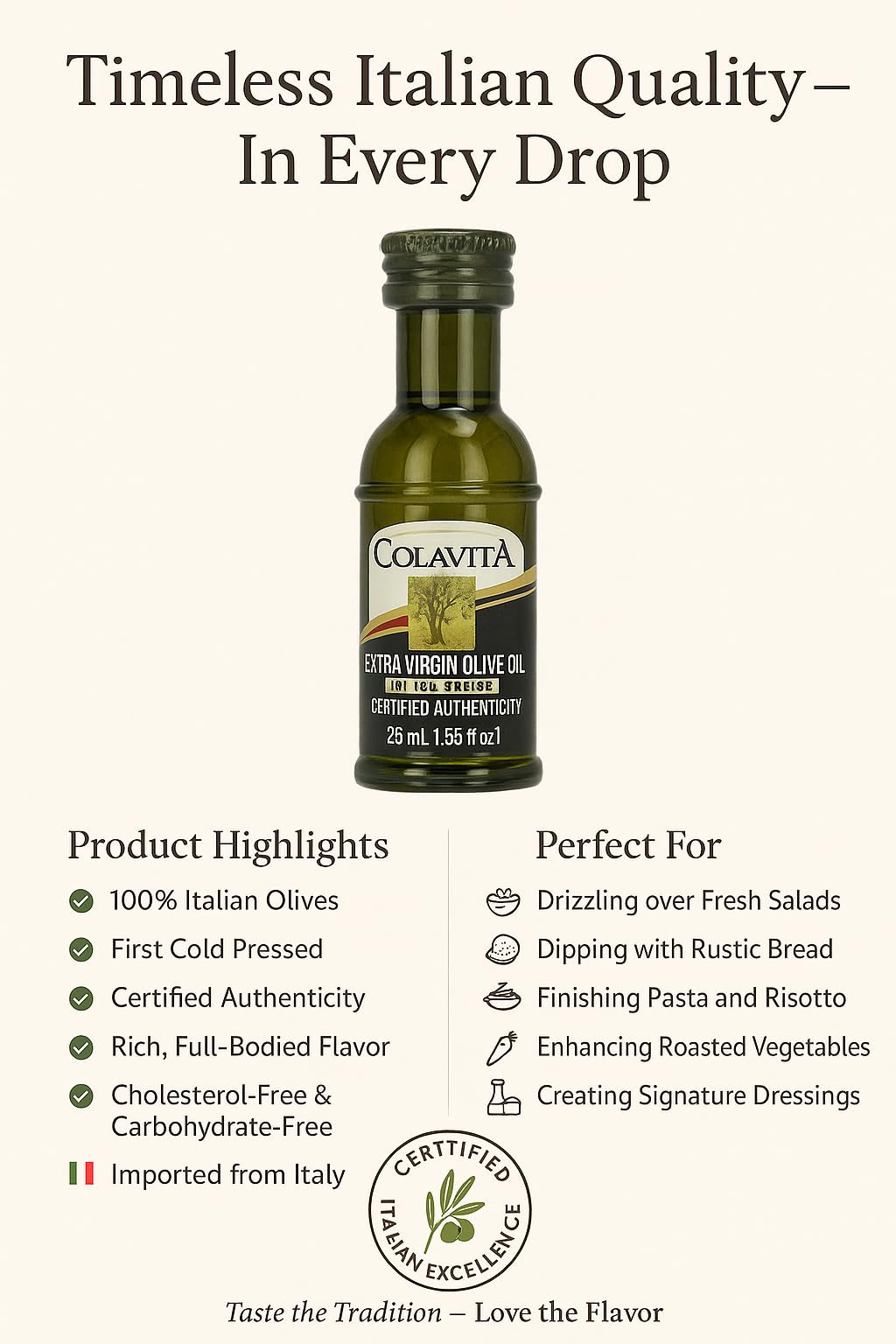 Colavita mini bottle packaging, perfect as a stylish party favor or gift.