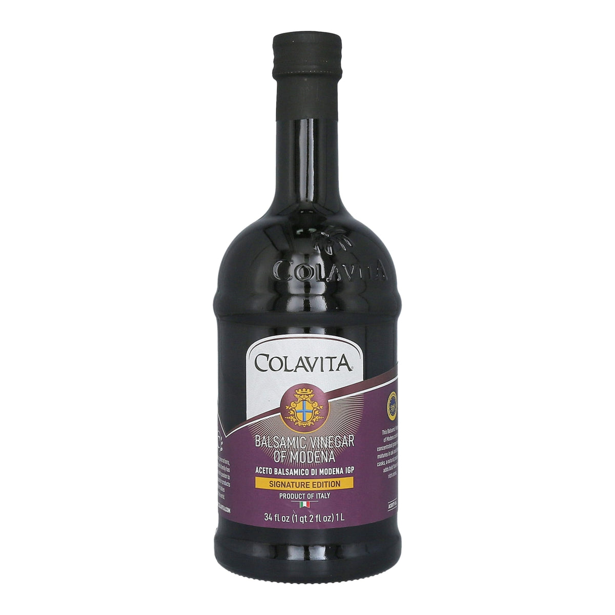 Colavita Modena IGP balsamic bottle, aged in wooden casks, ideal for dressings and finishing hot dishes.