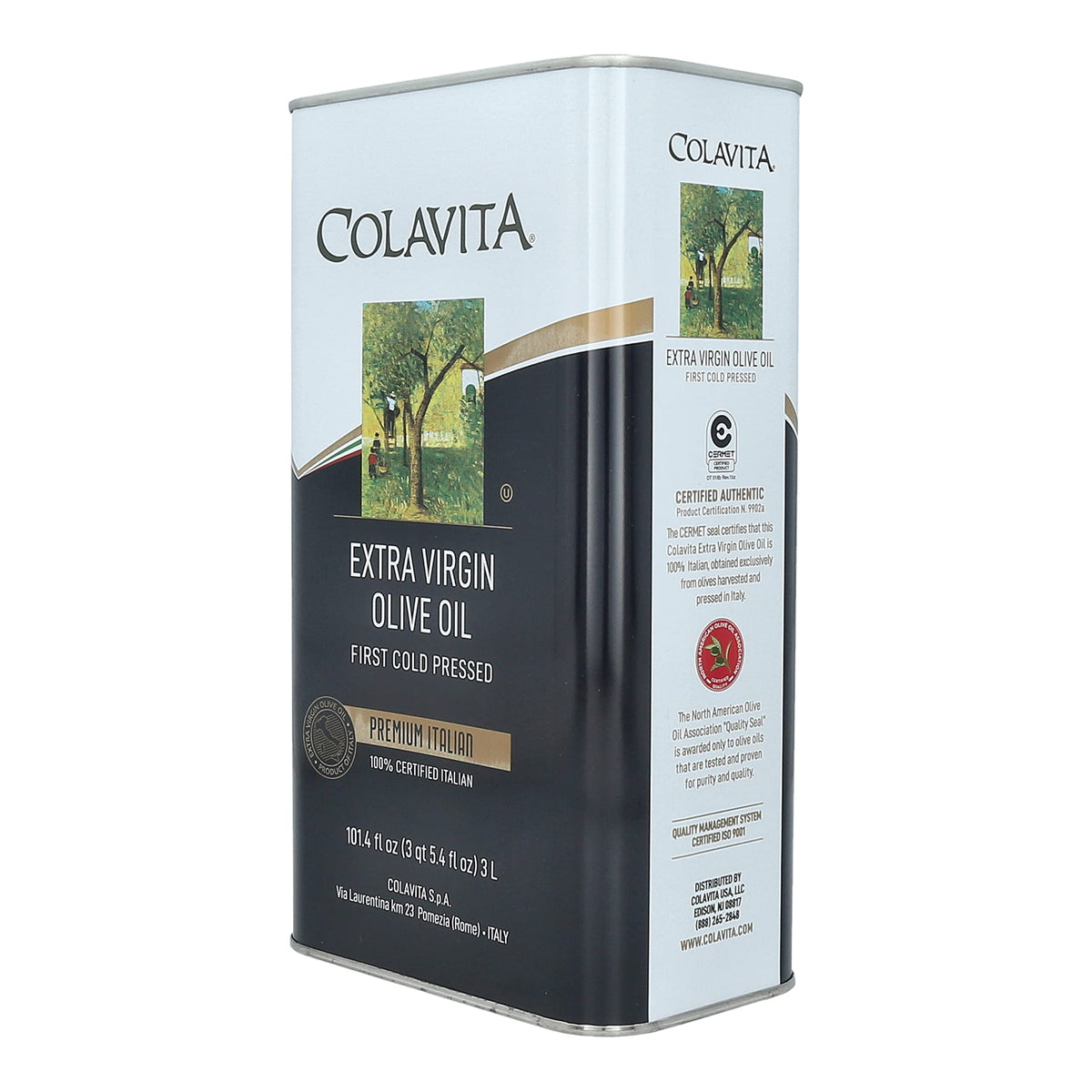 Colavita olive oil tin being poured, showcasing versatility for sautéing